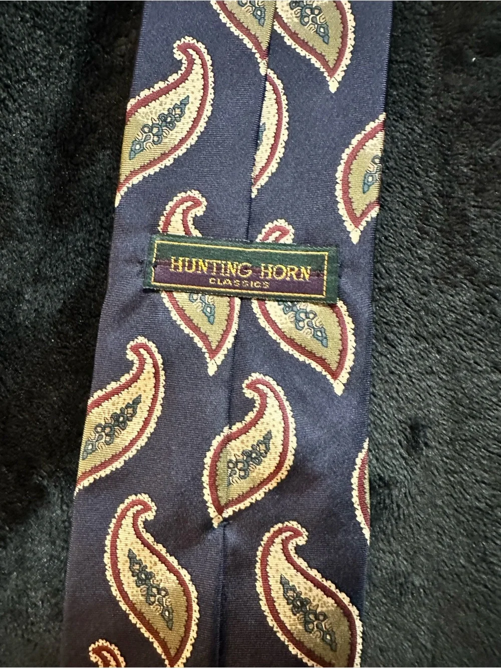 Hunting Horn Classics Navy Paisley Silk Tie Vintage Men’s Necktie Blue Gold